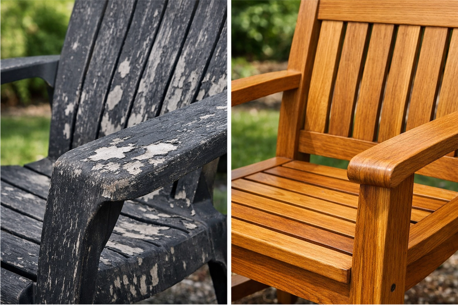 split-screen image showing a peeling